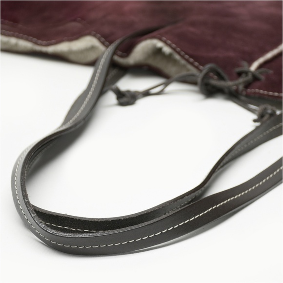 CRISTINA Suede Tote Bag with Shearling Trim and Lining Made in Italy - Picture 6 of 9